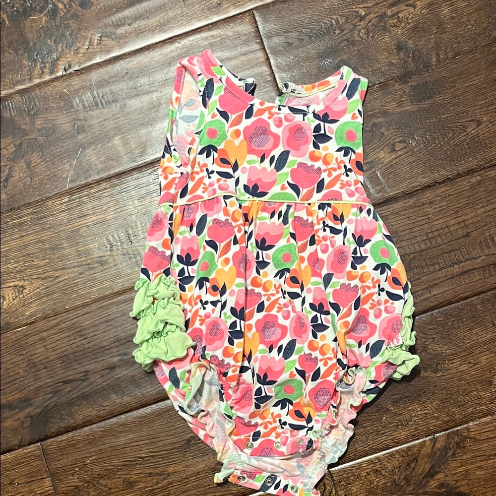 Ruffle Butts Floral One Piece - Pink, Green, Orange